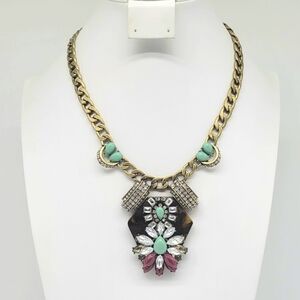 J Crew Tortoise Shell Resin and Glass Stone Everyday Statement Necklace Bronze